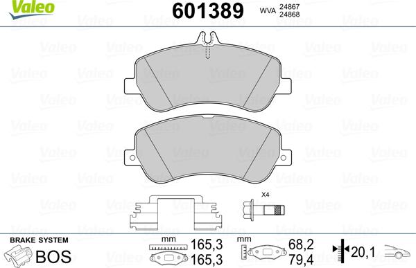 Valeo 601389 - Тормозные колодки, дисковые, комплект autospares.lv