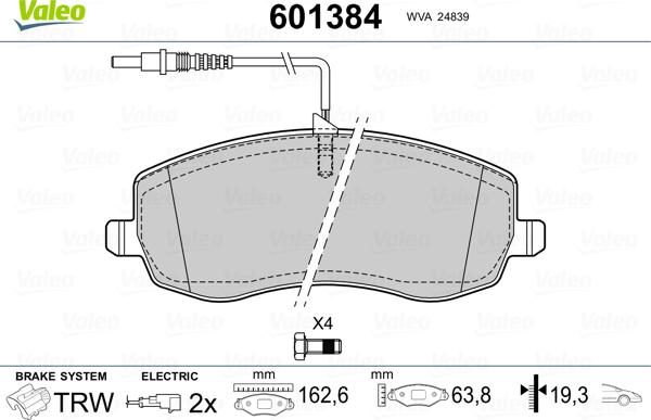 Valeo 601384 - Тормозные колодки, дисковые, комплект autospares.lv