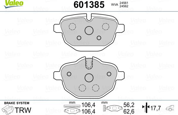 Valeo 601385 - Тормозные колодки, дисковые, комплект autospares.lv