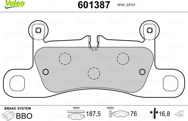 Valeo 601387 - Тормозные колодки, дисковые, комплект autospares.lv