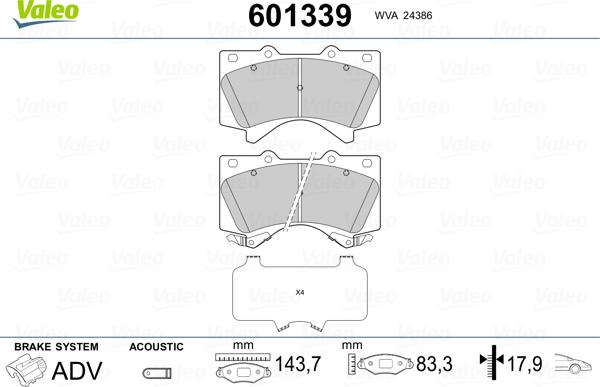 Valeo 601339 - Тормозные колодки, дисковые, комплект autospares.lv