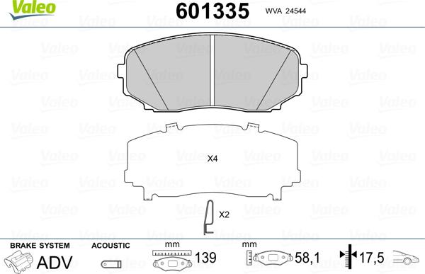 Valeo 601335 - Тормозные колодки, дисковые, комплект autospares.lv