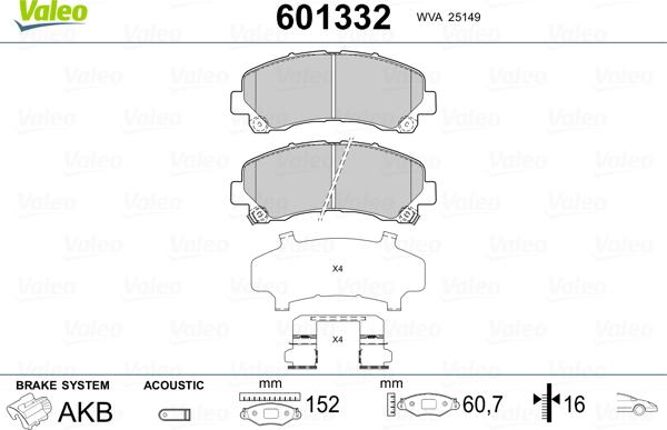 Valeo 601332 - Тормозные колодки, дисковые, комплект autospares.lv