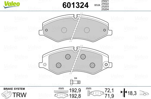 Valeo 601324 - Тормозные колодки, дисковые, комплект autospares.lv