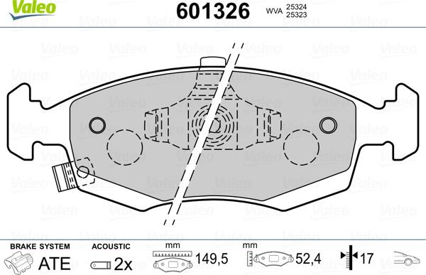 Valeo 601326 - Тормозные колодки, дисковые, комплект autospares.lv