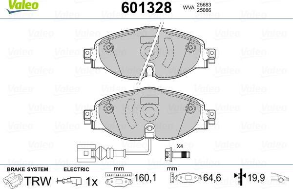 Valeo 601328 - Тормозные колодки, дисковые, комплект autospares.lv