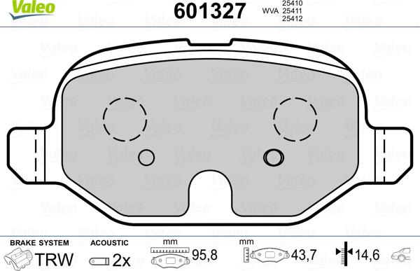 Valeo 601327 - Тормозные колодки, дисковые, комплект autospares.lv