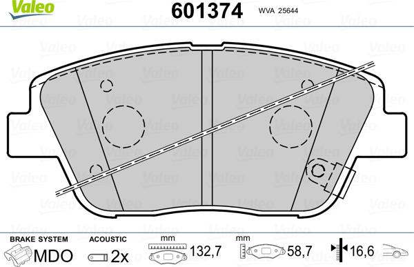 Valeo 601374 - Тормозные колодки, дисковые, комплект autospares.lv