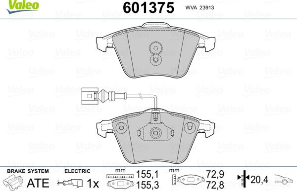 Valeo 601375 - Тормозные колодки, дисковые, комплект autospares.lv