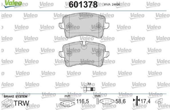 Valeo 601378 - Тормозные колодки, дисковые, комплект autospares.lv