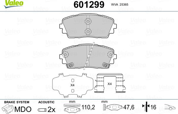 Valeo 601299 - Тормозные колодки, дисковые, комплект autospares.lv