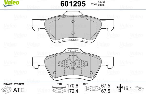 Valeo 601295 - Тормозные колодки, дисковые, комплект autospares.lv