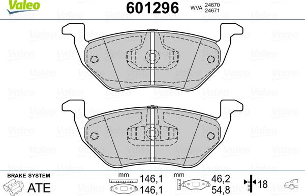 Valeo 601296 - Тормозные колодки, дисковые, комплект autospares.lv