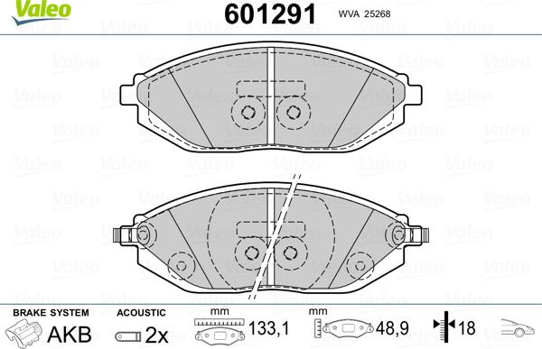 Valeo 601291 - Тормозные колодки, дисковые, комплект autospares.lv