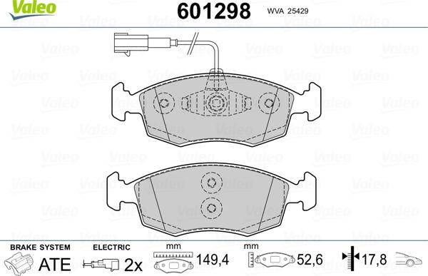 Valeo 601298 - Тормозные колодки, дисковые, комплект autospares.lv