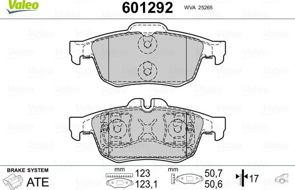 Valeo 601292 - Тормозные колодки, дисковые, комплект autospares.lv