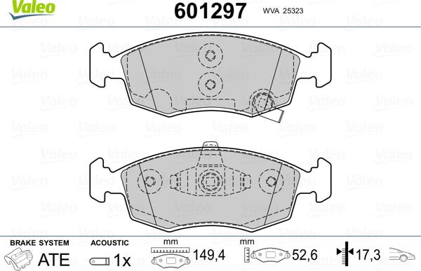 Valeo 601297 - Тормозные колодки, дисковые, комплект autospares.lv