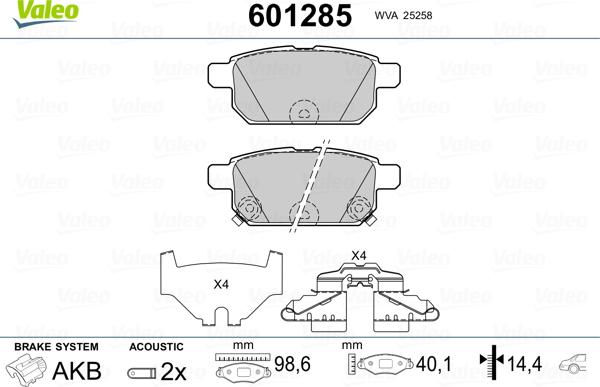 Valeo 601285 - Тормозные колодки, дисковые, комплект autospares.lv