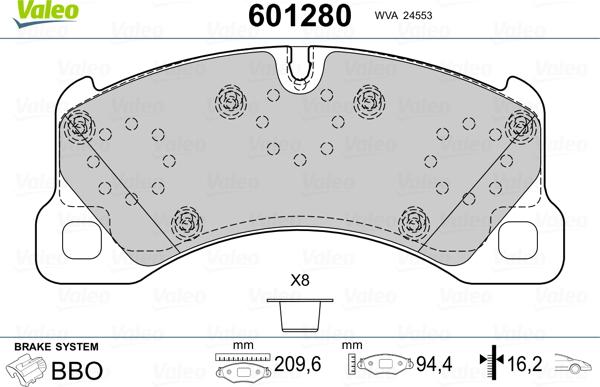 Valeo 601280 - Тормозные колодки, дисковые, комплект autospares.lv