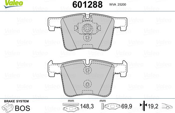 Valeo 601288 - Тормозные колодки, дисковые, комплект autospares.lv