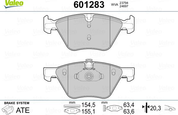 Valeo 601283 - Тормозные колодки, дисковые, комплект autospares.lv