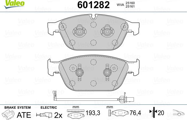 Valeo 601282 - Тормозные колодки, дисковые, комплект autospares.lv