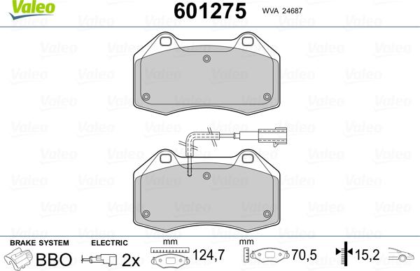 Valeo 601275 - Тормозные колодки, дисковые, комплект autospares.lv