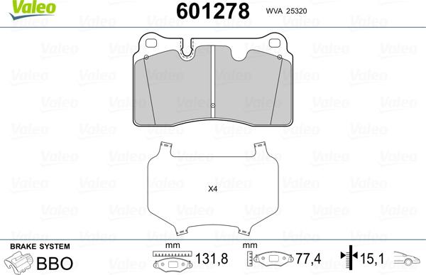 Valeo 601278 - Тормозные колодки, дисковые, комплект autospares.lv