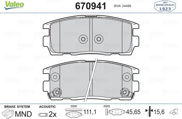 Valeo 670941 - Тормозные колодки, дисковые, комплект autospares.lv