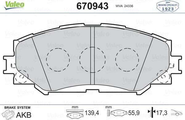 Valeo 670943 - Тормозные колодки, дисковые, комплект autospares.lv