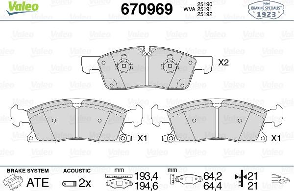 Valeo 670969 - Тормозные колодки, дисковые, комплект autospares.lv