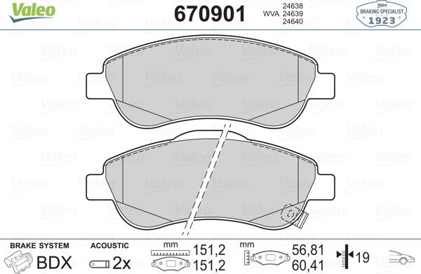 Valeo 670901 - Тормозные колодки, дисковые, комплект autospares.lv