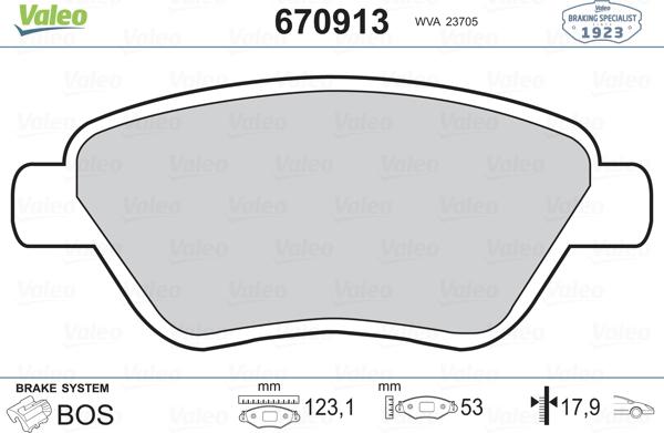 Valeo 670913 - Тормозные колодки, дисковые, комплект autospares.lv