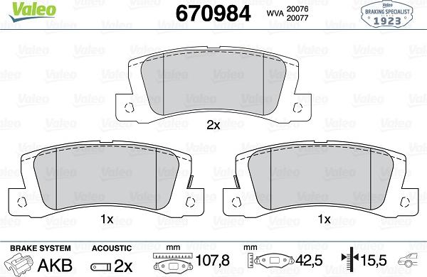 Valeo 670984 - Тормозные колодки, дисковые, комплект autospares.lv