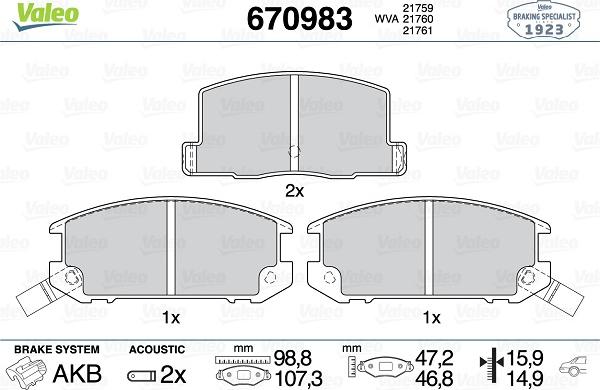 Valeo 670983 - Тормозные колодки, дисковые, комплект autospares.lv