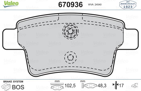 Valeo 670936 - Тормозные колодки, дисковые, комплект autospares.lv