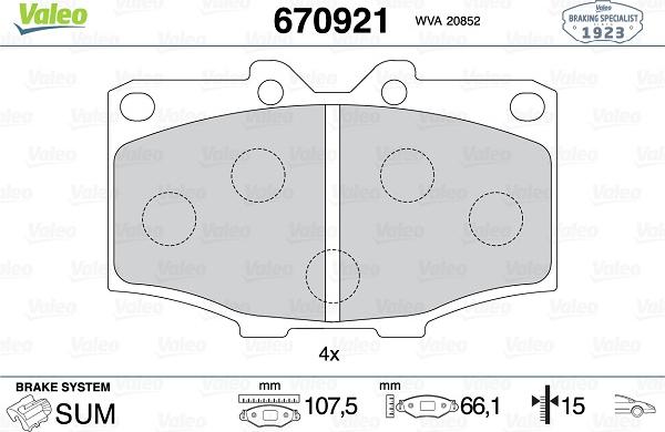 Valeo 670921 - Тормозные колодки, дисковые, комплект autospares.lv