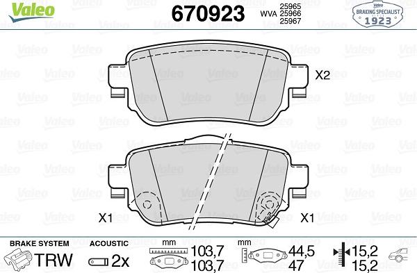 Valeo 670923 - Тормозные колодки, дисковые, комплект autospares.lv