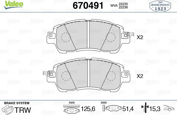 Valeo 670491 - Тормозные колодки, дисковые, комплект autospares.lv