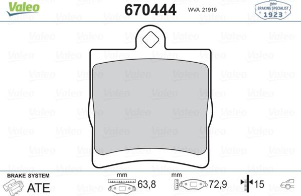 Valeo 670444 - Тормозные колодки, дисковые, комплект autospares.lv