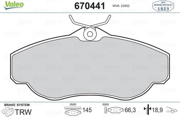 Valeo 670441 - Тормозные колодки, дисковые, комплект autospares.lv