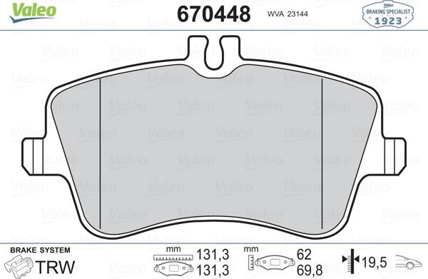 Valeo 670448 - Тормозные колодки, дисковые, комплект autospares.lv