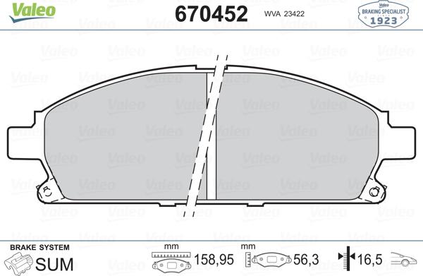 Valeo 670452 - Тормозные колодки, дисковые, комплект autospares.lv