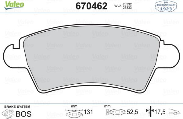 Valeo 670462 - Тормозные колодки, дисковые, комплект autospares.lv