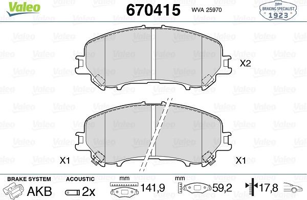 Valeo 670415 - Тормозные колодки, дисковые, комплект autospares.lv