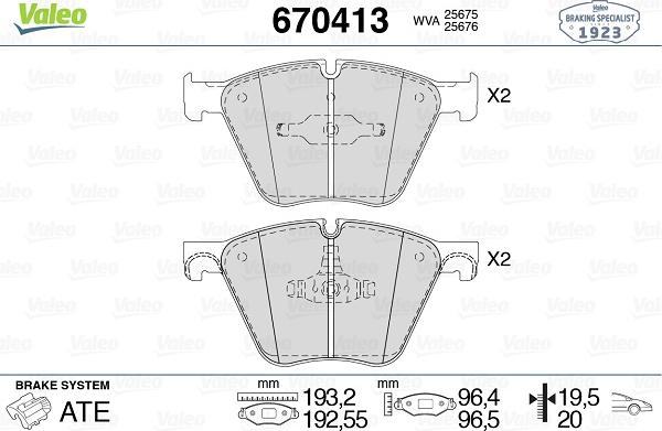 Valeo 670413 - Тормозные колодки, дисковые, комплект autospares.lv