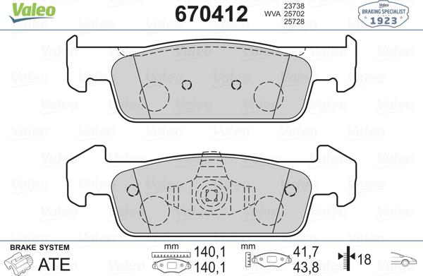 Valeo 670412 - Тормозные колодки, дисковые, комплект autospares.lv