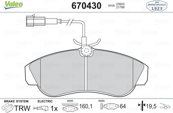 Valeo 670430 - Тормозные колодки, дисковые, комплект autospares.lv