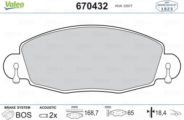 Valeo 670432 - Тормозные колодки, дисковые, комплект autospares.lv