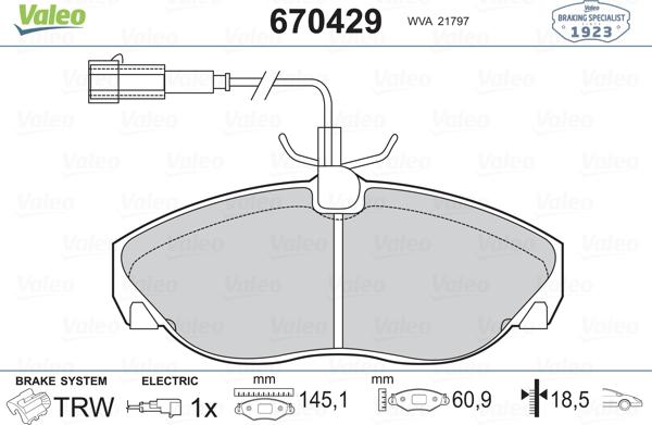 Valeo 670429 - Тормозные колодки, дисковые, комплект autospares.lv